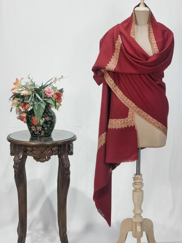 Maroon Pure Pashmina Shawl With Intricate Sozni hand Embroidery