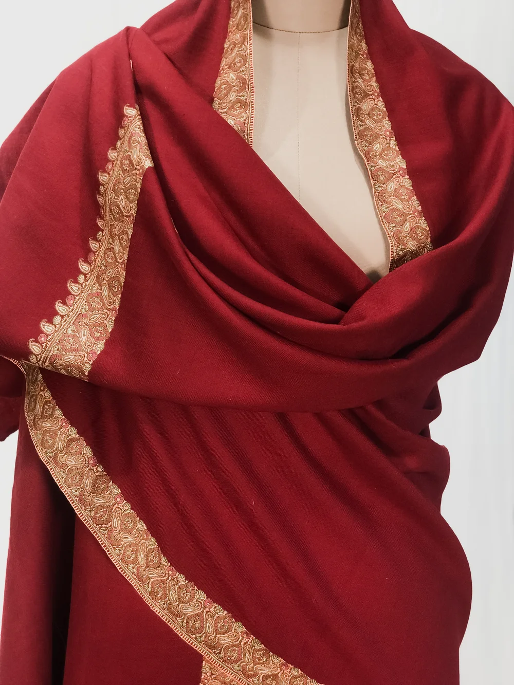 Maroon Pure Pashmina Shawl With Intricate Sozni hand Embroidery front