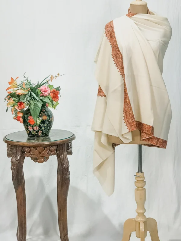 Off-White Pure Pashmina Shawl With Intricate Sozni hand Embroidery
