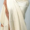 Off-White Pure Pashmina Shawl With Intricate Sozni hand Embroidery front