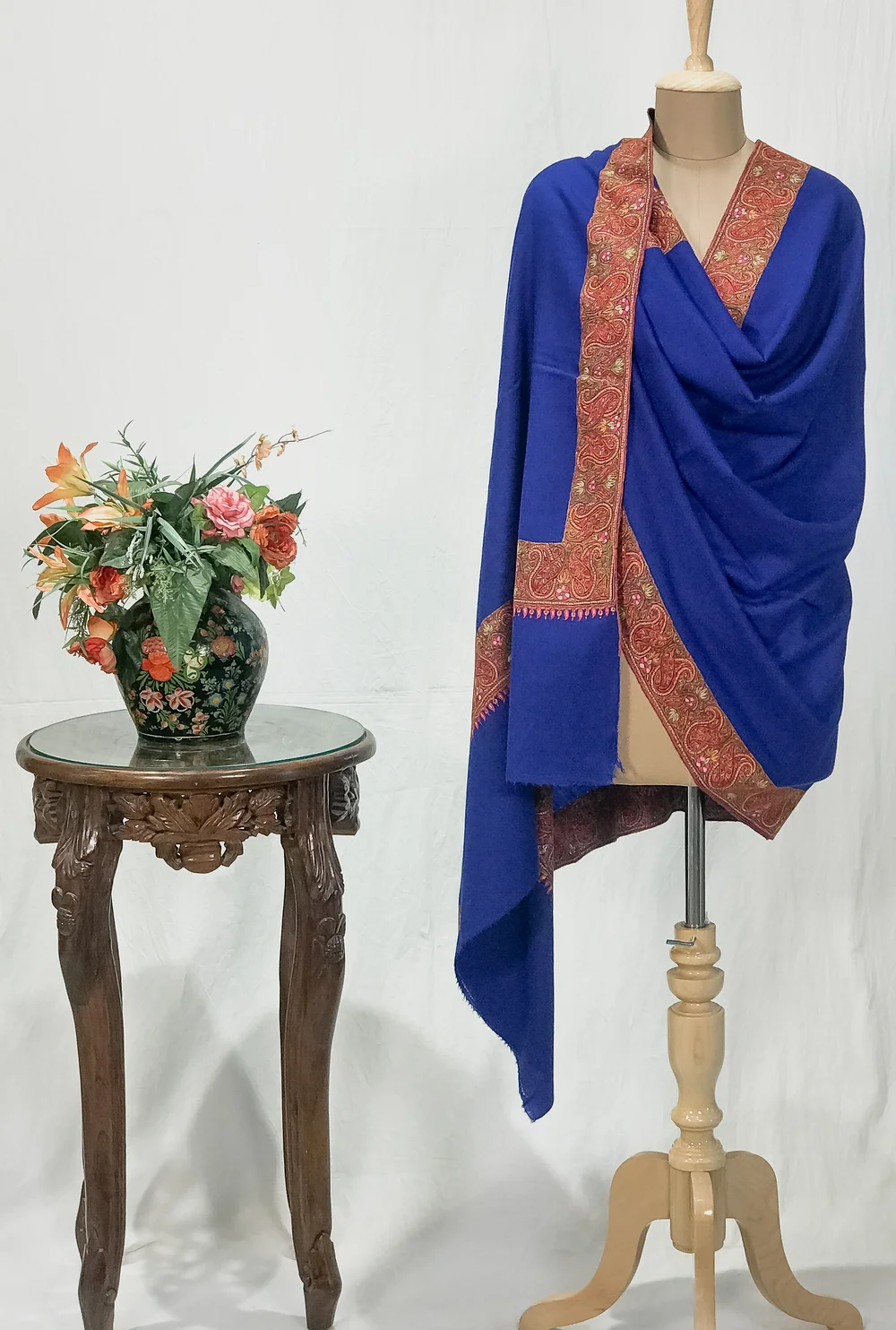 Royal Blue Pure Pashmina Shawl With Intricate Sozni hand Embroidery