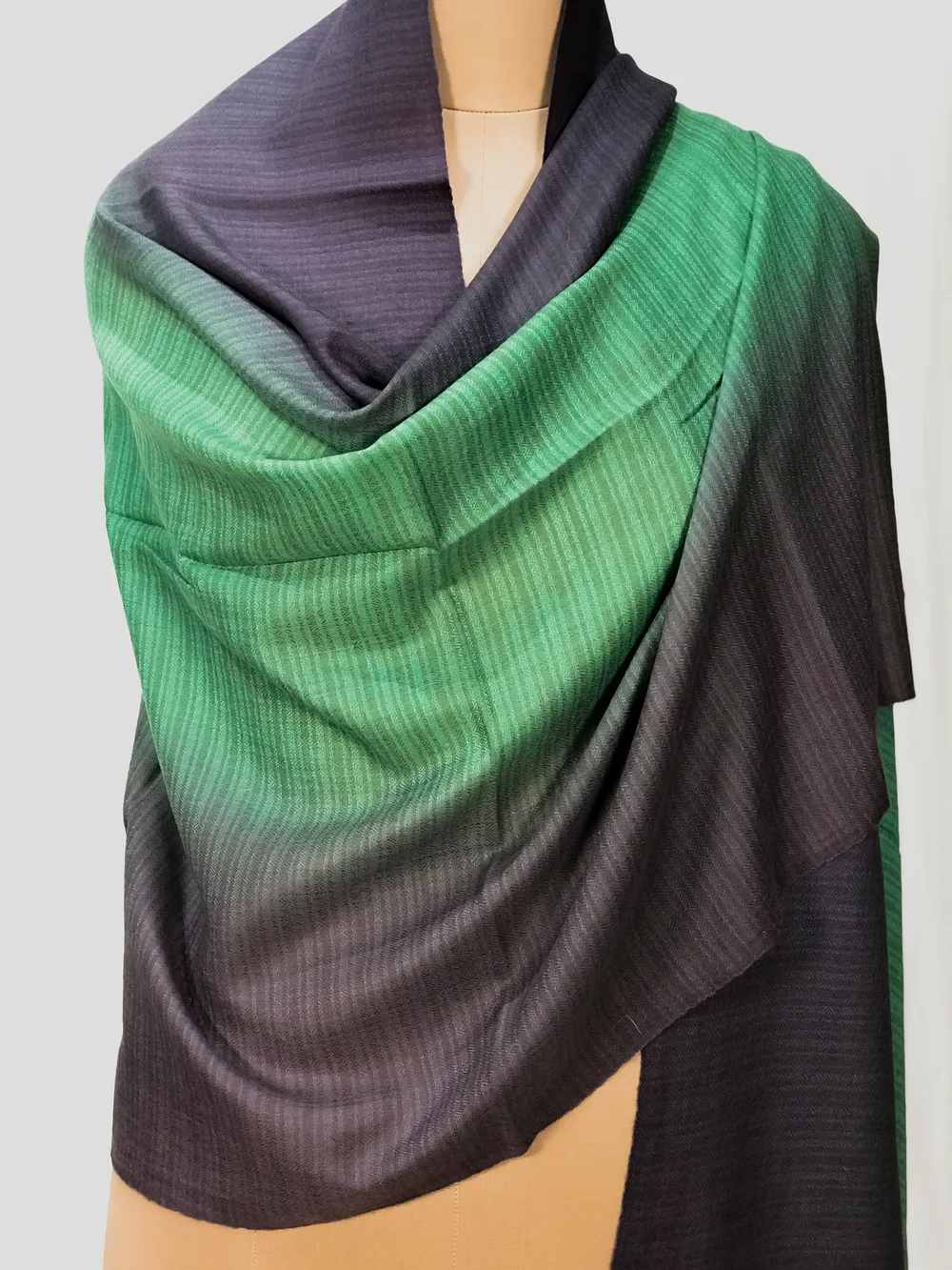 Grey and Green Ombre Pure Pashmina Scarf front
