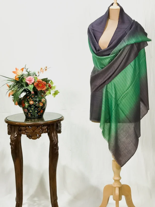 Grey and Green Ombre Pure Pashmina Scarf