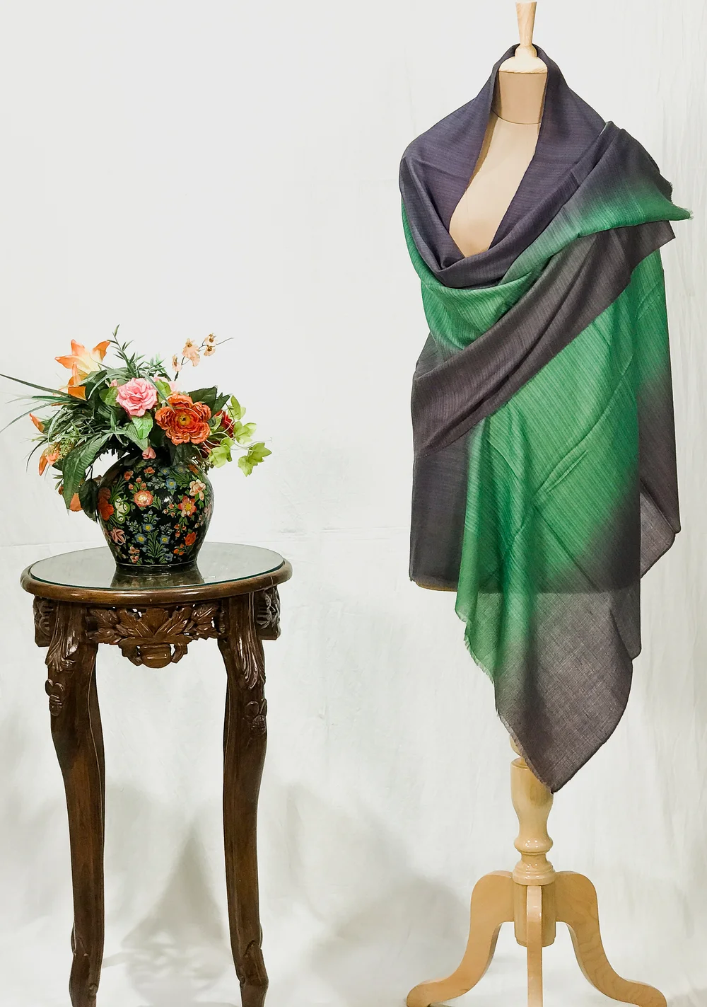 Grey and Green Ombre Pure Pashmina Scarf