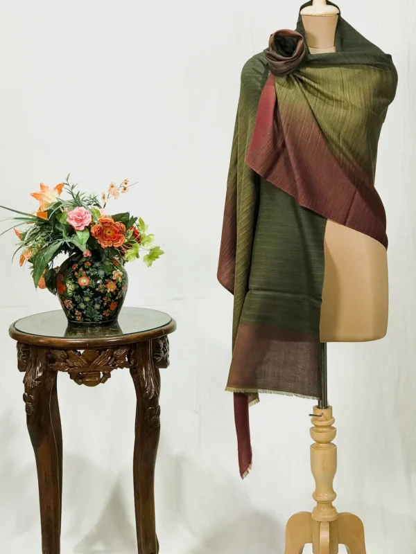 Dark Green, Olive Green and Maroon Ombre Pure Pashmina Scarf