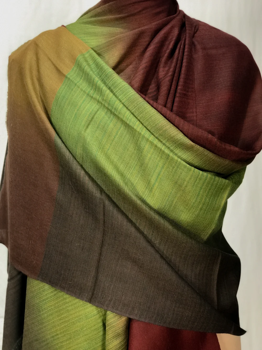 Maroon, Green and Grey Ombre Pure Pashmina Scarf front