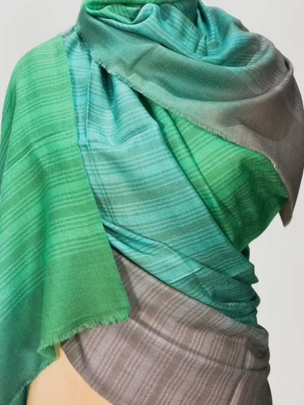 Grey, Blue and Green Ombre Pure Pashmina Scarf front