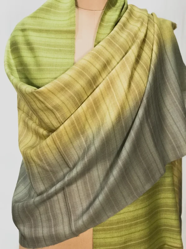 Grey, Yellow and Green Ombre Pure Pashmina Scarf front