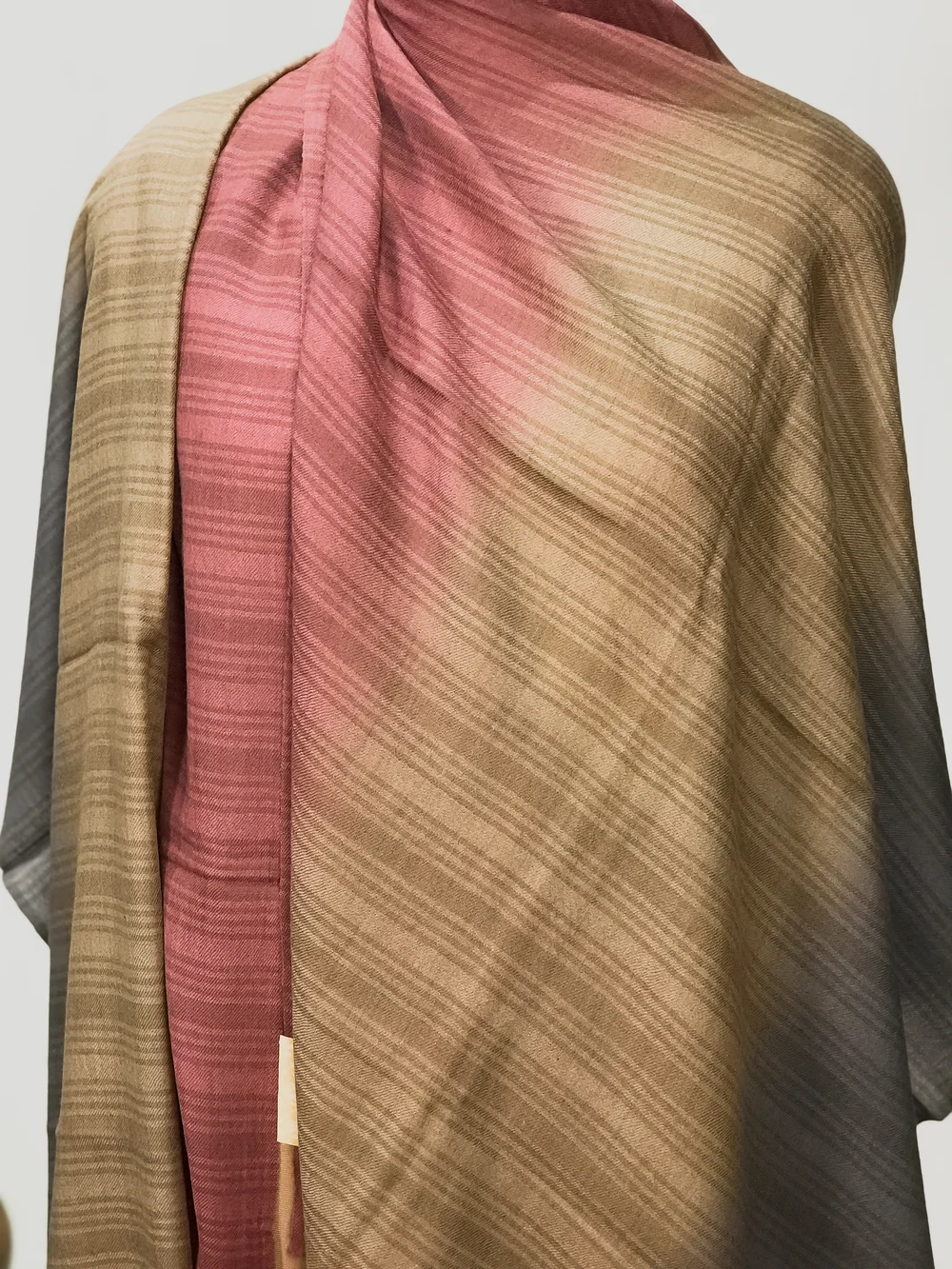 Pink, Natural and Grey Ombre Pure Pashmina Scarf front