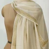 Off-White Pure Pashmina Stole with Tilla Hand Work front