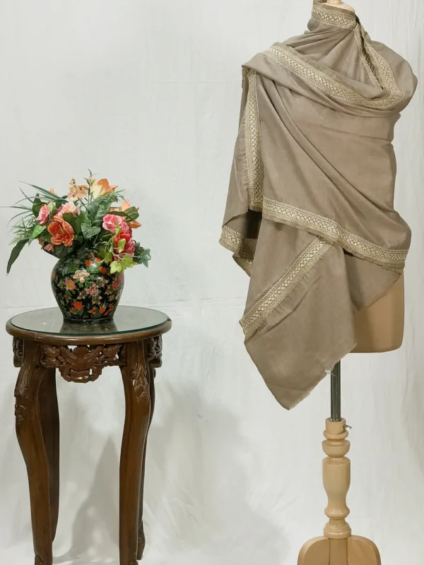 Natural Pure Pashmina Stole with Tilla Hand Work
