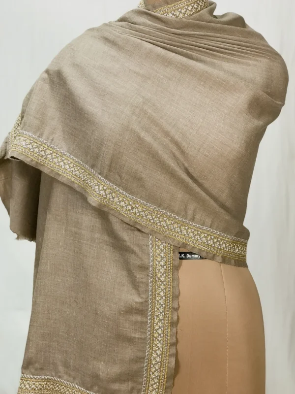 Natural Pure Pashmina Stole with Tilla Hand Work front
