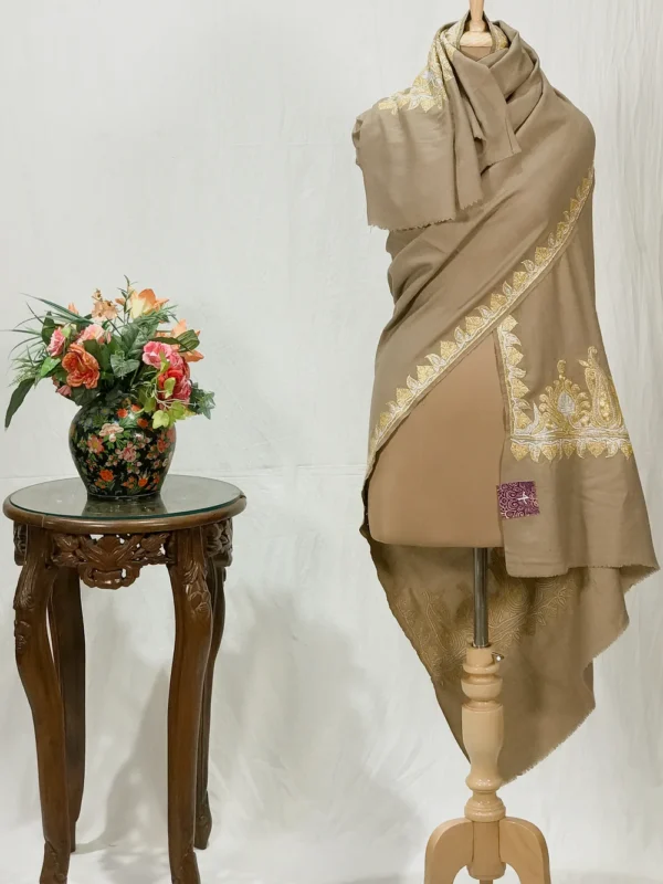 Natural Pure Pashmina Shawl With Tilla Hand Embroidery