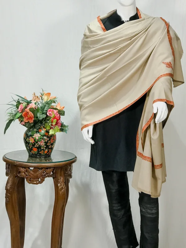 Natural Pure Pashmina Shawl With Sozni Hand Embroidery
