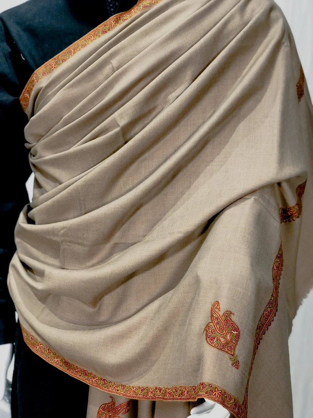 Natural Pure Pashmina Shawl With Intricate Sozni Hand Embroidery front