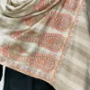 Natural Checkered Pure Pashmina Shawl With Hand Embroidered Sozni Palla front