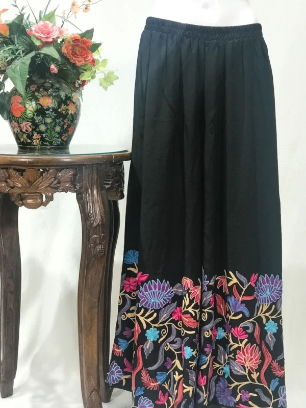 Black Women Sharara Pants with Kashmiri Aari Embroidery front