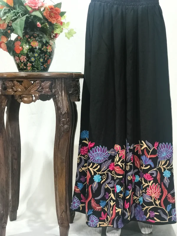 Black Women Sharara Pants with Kashmiri Aari Embroidery