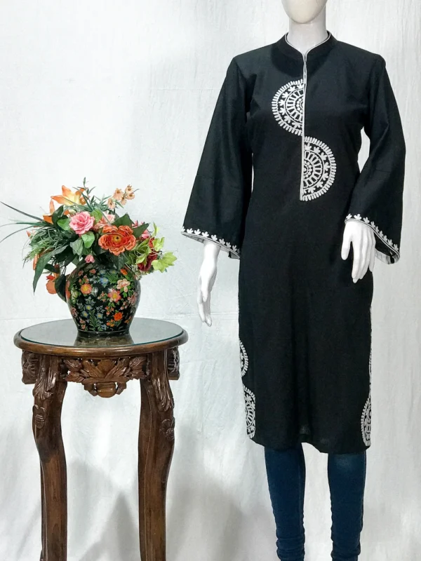 Black Cotton Kurti with Kashmiri Aari Embroidery