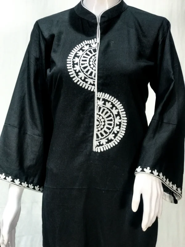 Black Cotton Kurti with Kashmiri Aari Embroidery front