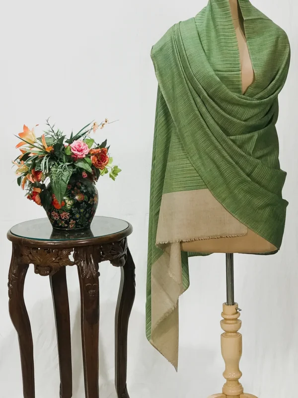 Beige and Green Space Dye Pure Pashmina Shawl
