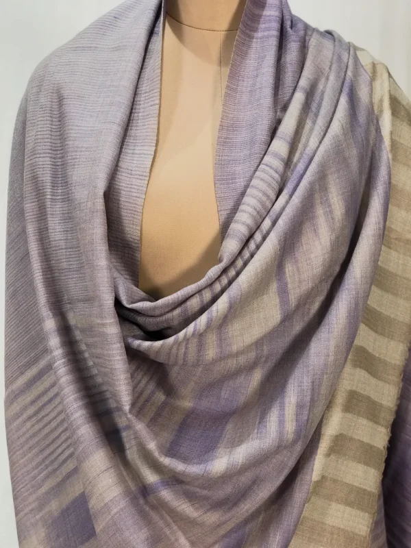 Beige and Purple Space Dye Pure Pashmina Shawl front