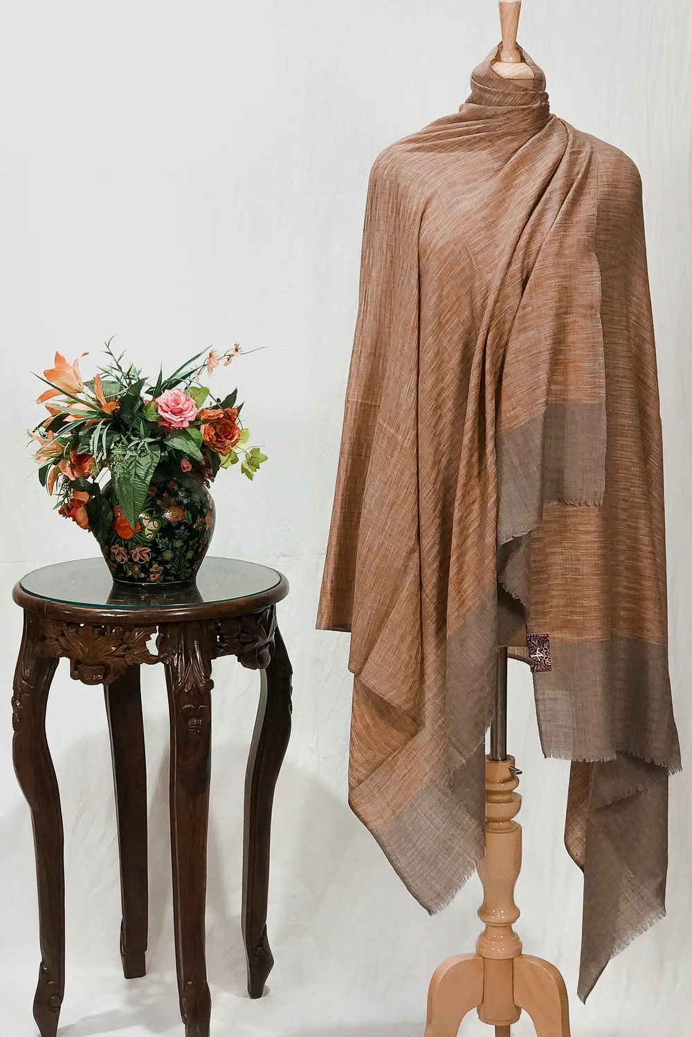 Moss Brown and Rust Space Dye Pure Pashmina Shawl
