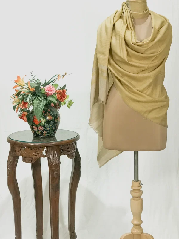 Sand Beige and Yellow Space Dye Pure Pashmina Shawl