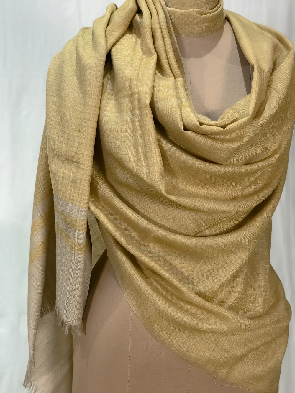 Sand Beige and Yellow Space Dye Pure Pashmina Shawl front