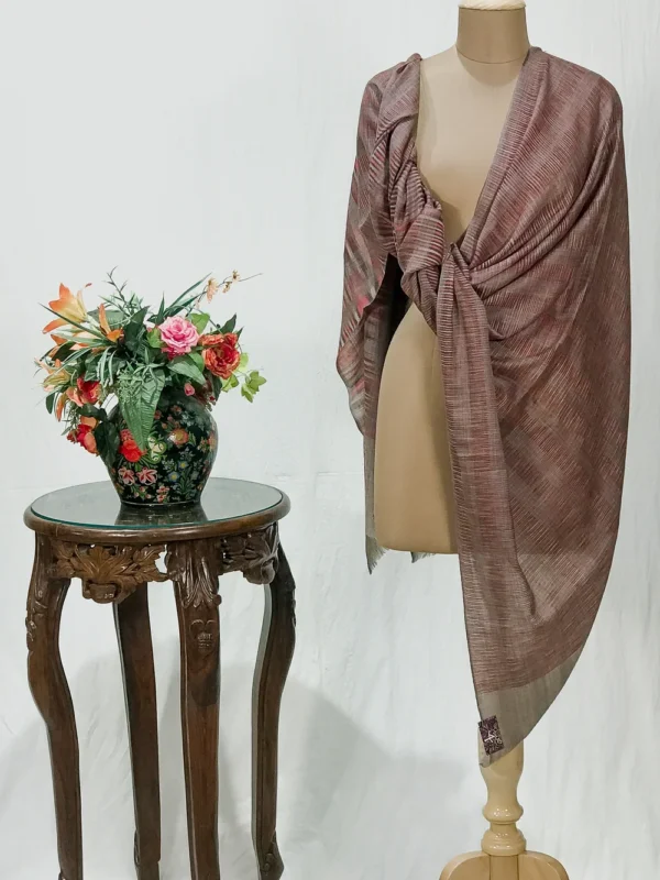 Maroon and Beige Space Dye Pure Pashmina Shawl