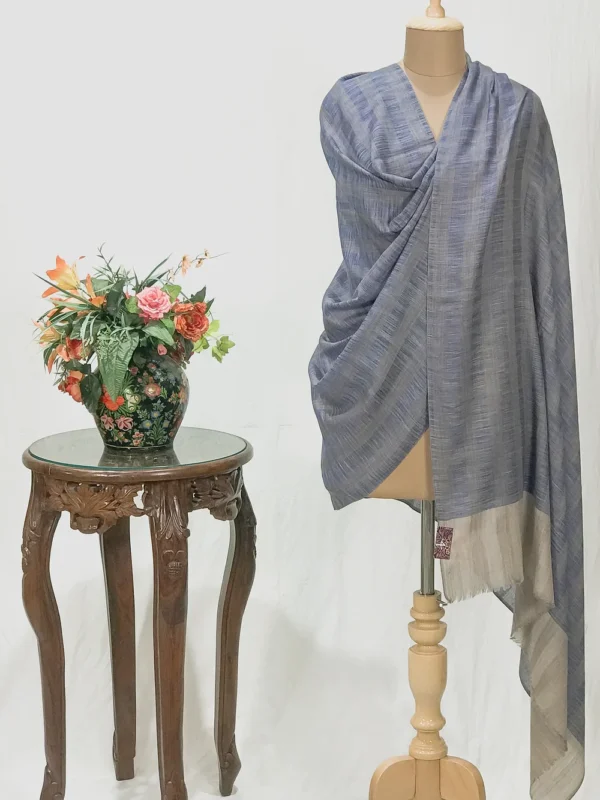 Natural and Blue Space Dye Pure Pashmina Shawl