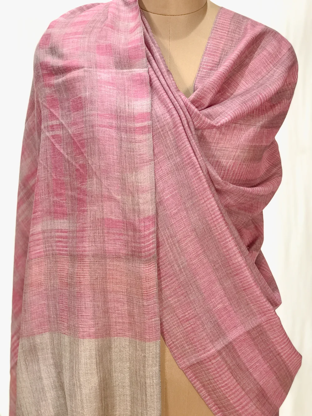 Natural and Pink Space Dye Pure Pashmina Shawl front