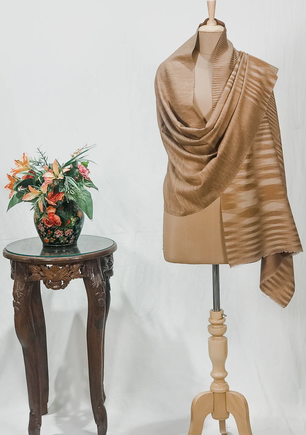 Brown and Beige Space Dye Pure Pashmina Stole