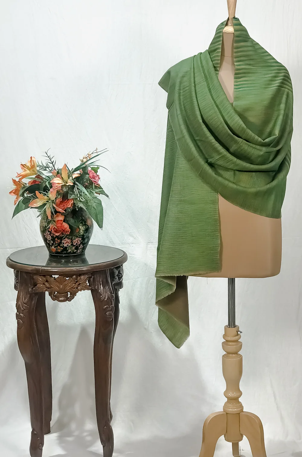 Forest Green Space Dye Pure Pashmina Stole