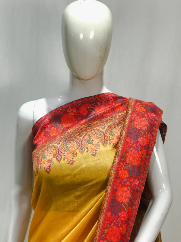 Yellow with Pink Border Modal Silk Kani Saree with Floral Pallu Design front