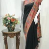 Black Modal Silk Kani Saree with Indian Tribal Figures Pallu Design