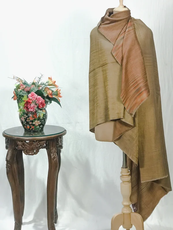 Space Dye Zari Reversible Pure Pashmina Shawl (Shades of Brown)