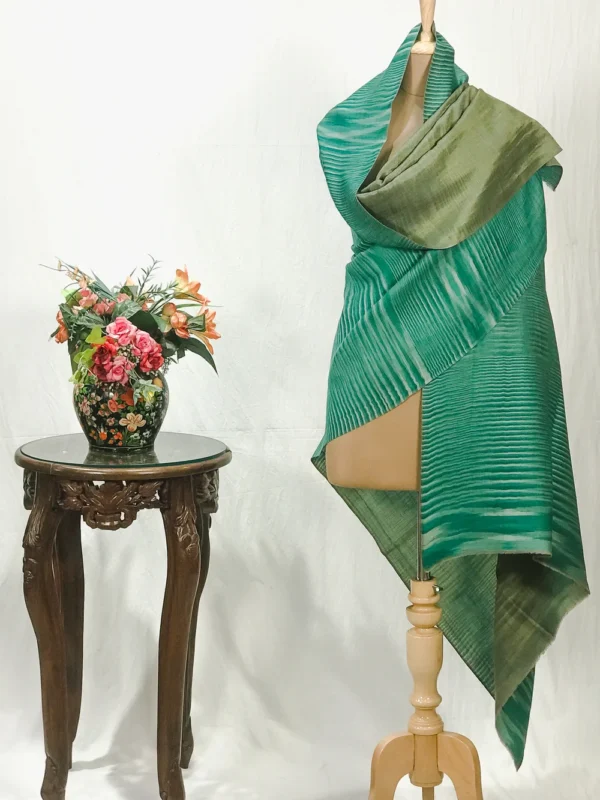 Green and Beige Space Dye Zari Reversible Pure Pashmina Shawl