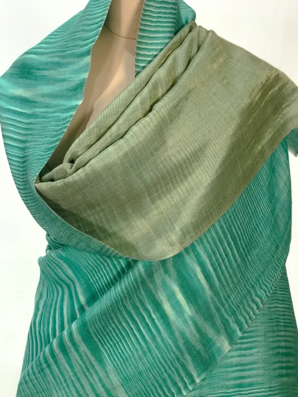 Green and Beige Space Dye Zari Reversible Pure Pashmina Shawl front
