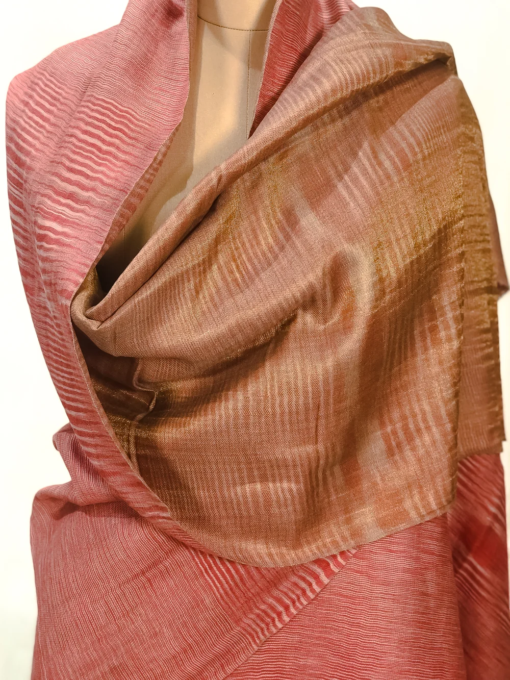 Pink and Beige Space Dye Zari Reversible Pure Pashmina Shawl front