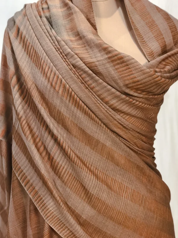 Beige Striped Space Dye Pure Pashmina Shawl front