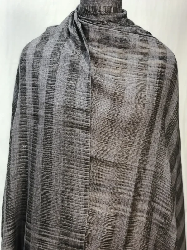 Grey Striped Space Dye Pure Pashmina Shawl front