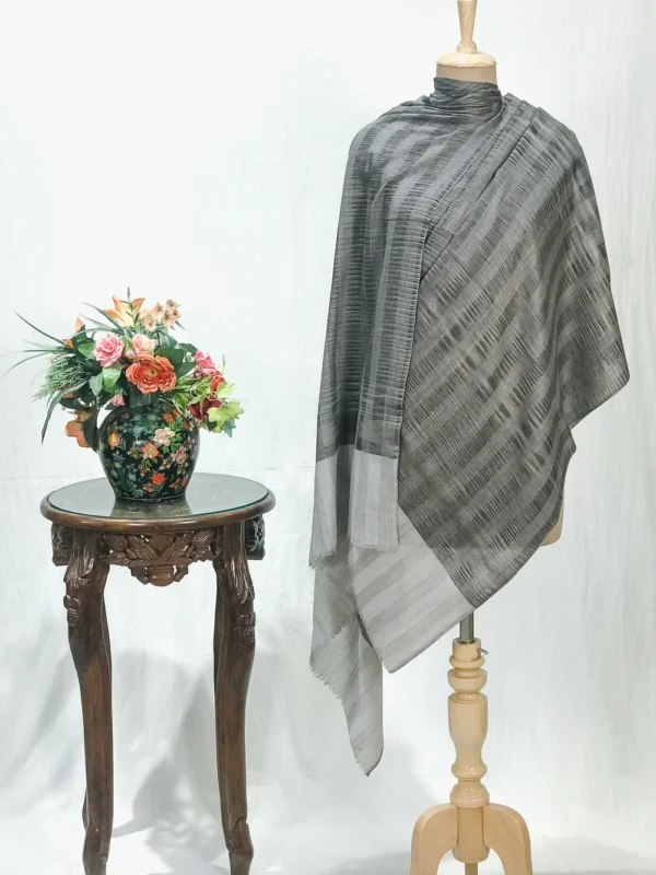 Grey Striped Space Dye Pure Pashmina Shawl