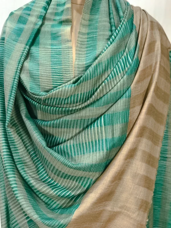 Jade Green Striped Space Dye Pure Pashmina Shawl front