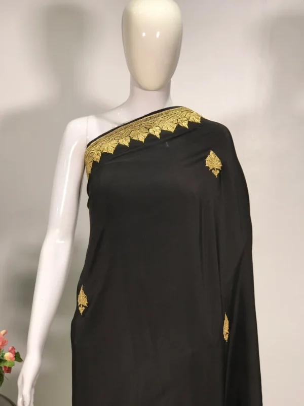 Black Pure Crepe Kashmiri Zari Hand Embroidered Saree front