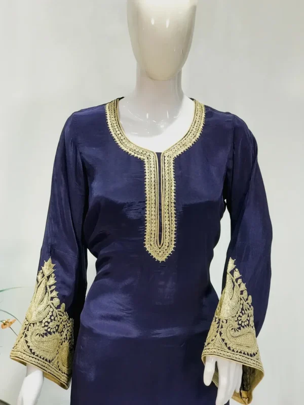 Navy Blue Crepe Kurti with Tilla Machine Embroidery front