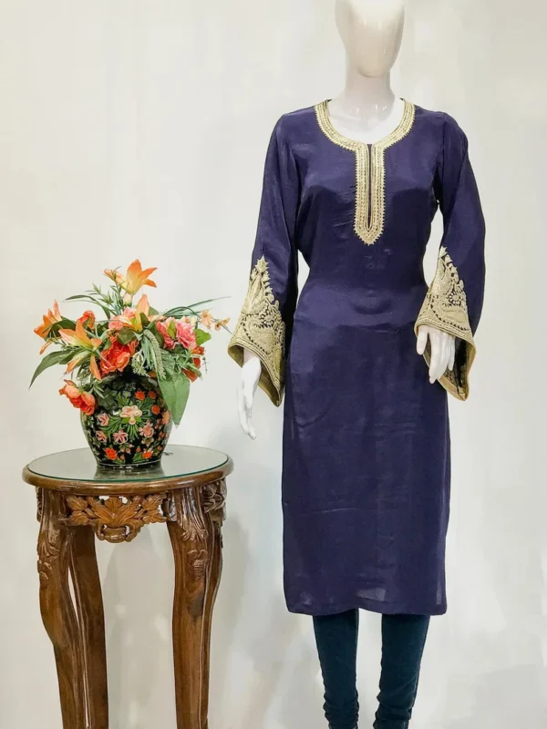 Navy Blue Crepe Kurti with Tilla Machine Embroidery
