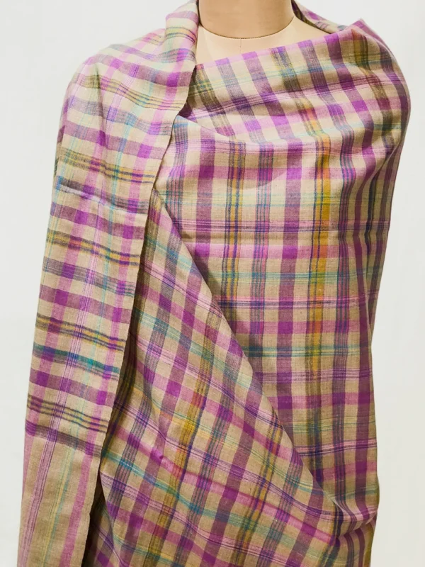 Natural Beige Pure Pashmina Multi-Colour Checkered Pattern Shawl front