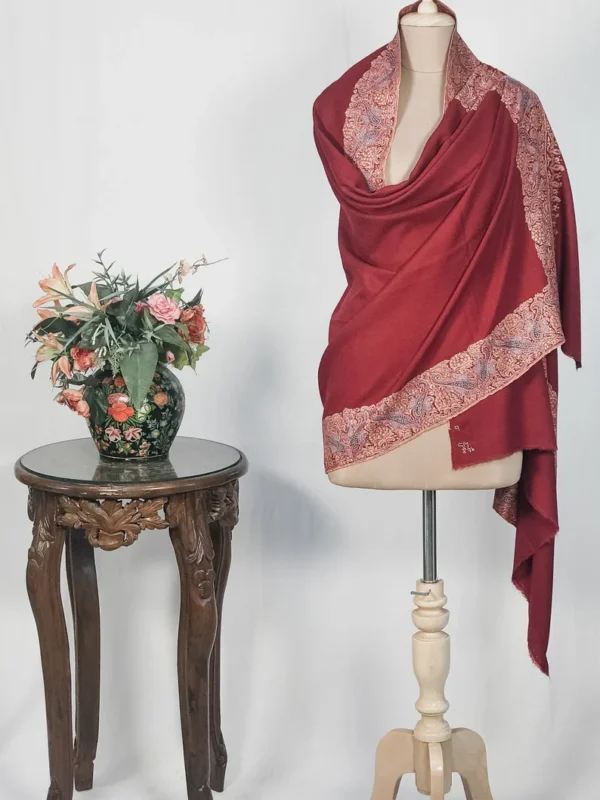 Maroon Pure Pashmina Shawl With Sozni hand Embroidery