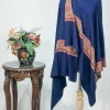 Navy Blue Papier Mache Hand Embroidered Pure Pashmina Shawl